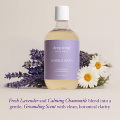 Deep Steep Lavender Chamomile Bubble Bath ingredients panel highlights nourishing oils