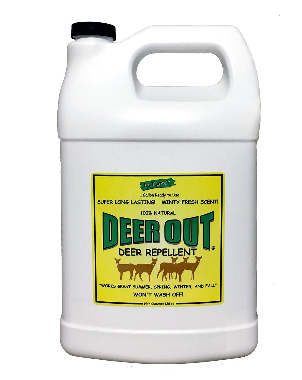 Deer Out bottle front view; ready-to-use repellent to protect garden plants from deer.