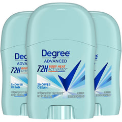 Degree Advanced Shower Clean 3-pack on display showing long-lasting protection