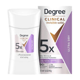 Degree Clinical 5X invisible solid application glides on dry for all-day confidence.
