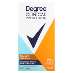Degree Clinical Protection Summer Strength bottle shown for all-day odor protection.