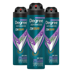 Degree Men Deep Cedar & Lavender dry spray can ready for instant protection.