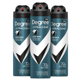 Degree Men Ultraclear dry spray bottle demonstrates fast drying protection for daily wear.