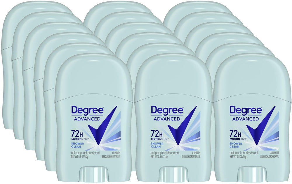 Degree Women's Travel Deodorant 18-Pack packaging provides convenient on-the-go protection.