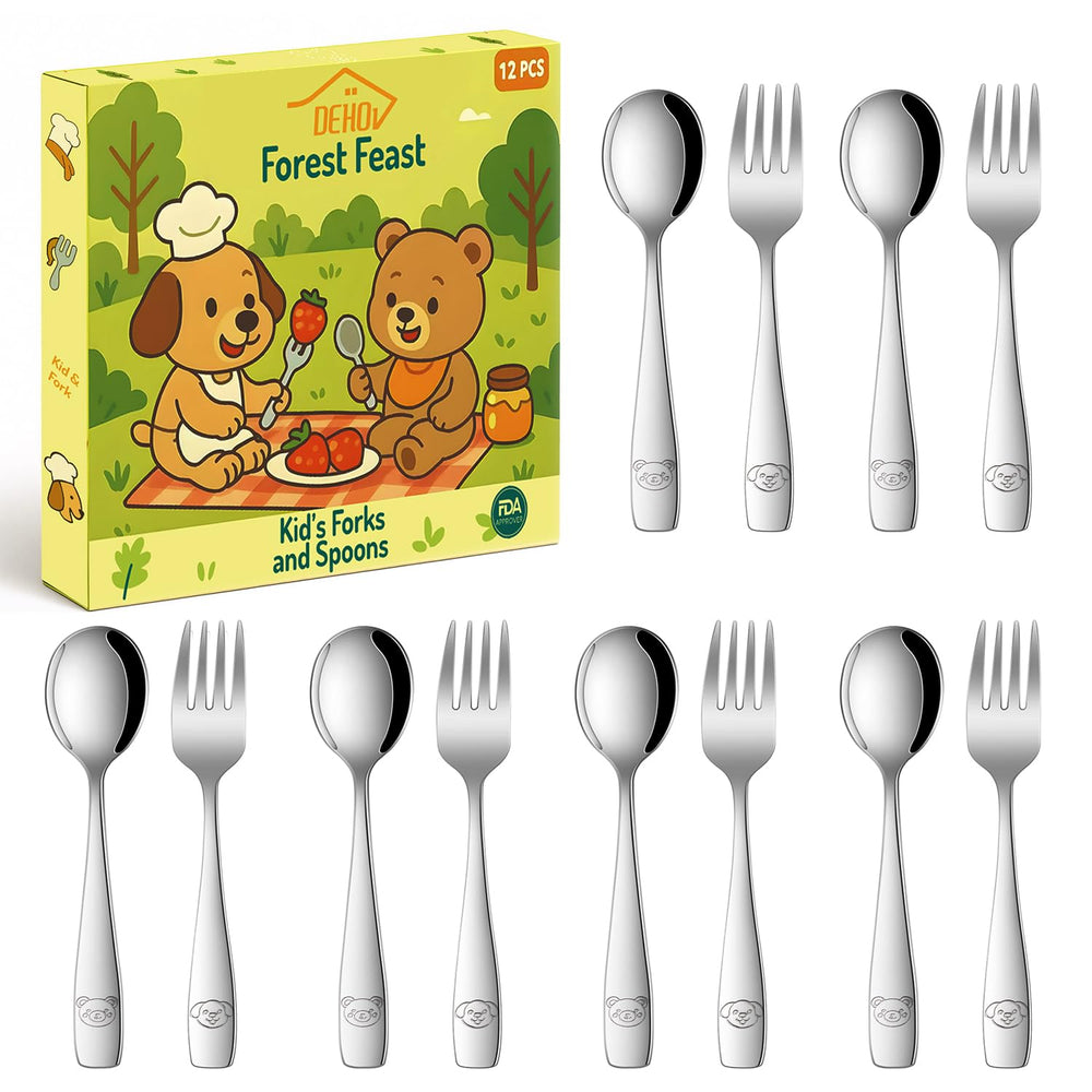 DEHOV toddler utensils set spoons designed for small hands, encouraging independent meals.