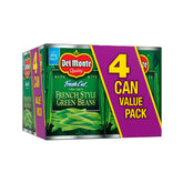 Del Monte green beans can front view, quick ready-to-heat side dish.