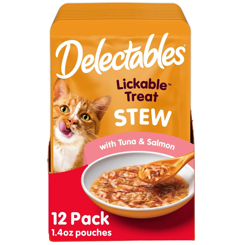 Delectables Hartz Stew tuna and salmon bowl scene highlighting hydration-friendly cat treat