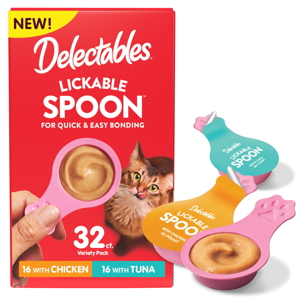 Delectables Lickable Spoon packaging shows convenient single-serve cat treat