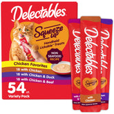 Delectables Squeeze Up non-seafood variety pack shown for convenient daily bonding with a cat