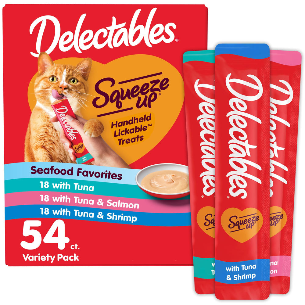 Delectables Squeeze Up seafood variety pack tubes enable easy, bonding-focused treat moments.