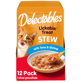 Delectables tuna-shrimp stew pouch: premium wet cat treat for picky eaters.