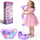 Delighkidz Stand Karaoke Machine on a child-friendly stage for home performances