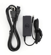 Dell 45W replacement AC adapter front view for XPS and Inspiron, compact for travel.