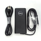 Dell laptop charger front view highlights a 130W USB-C adapter for XPS devices.
