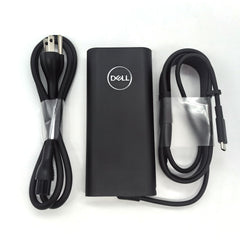 Dell laptop charger front view highlights a 130W USB-C adapter for XPS devices.