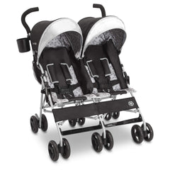 Delta Children Jeep Scout Double Stroller Charcoal Galaxy with extendable canopy protects children from sun.
