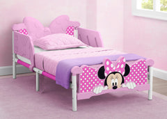Delta Children Minnie Mouse 3D toddler bed pink footboard detail for playful dreams.
