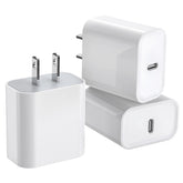 DelTucci 3Pack 20W USB-C charger, front view, quick charging for iPhone and iPad