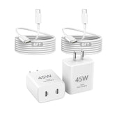 DelTucci 45W dual-port charger front view enabling fast iPhone and iPad charging.