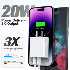 DelTucci compact dual-port charger design saves space for desk or travel.