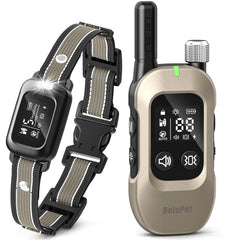 Delupet 2-in-1 bark collar remote in use for training control during walks.