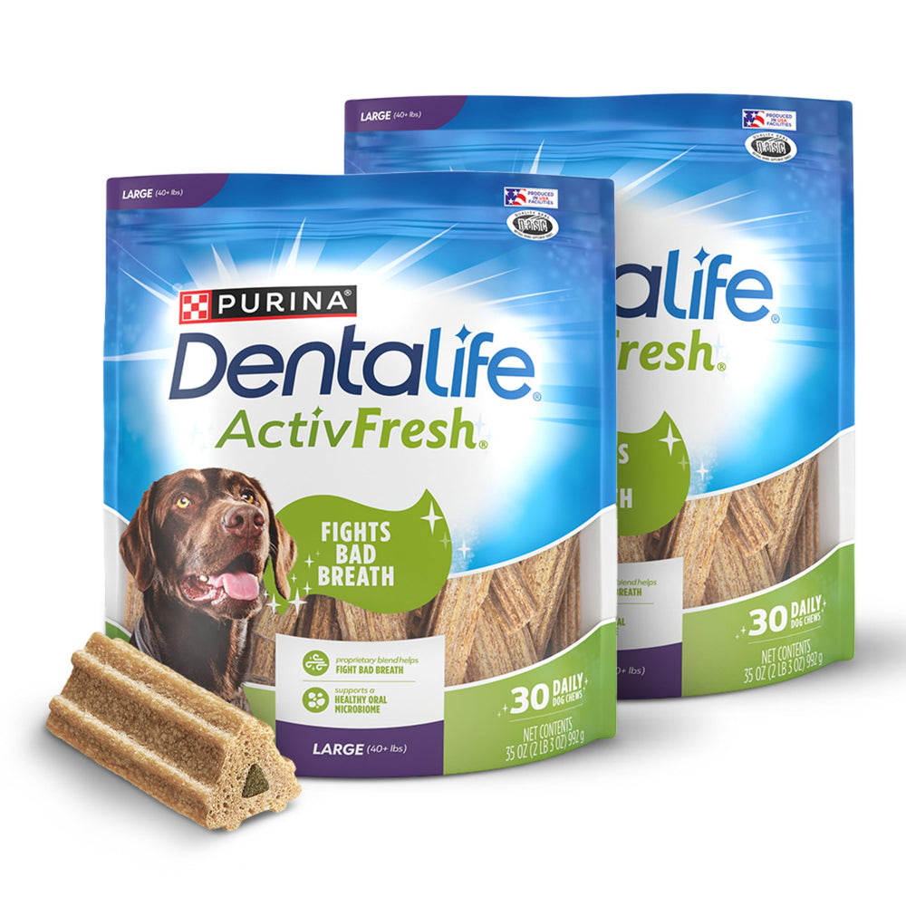 Dentalife ActivFresh two-pack for large dogs, daily oral care.