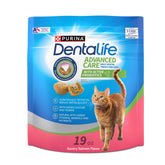 Dentalife salmon-flavor cat treats in bag highlight savory snack appeal.