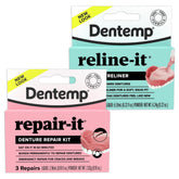 Dentemp Repair-it kit opened to show quick denture fixes for emergencies.