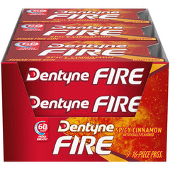Dentyne Fire Spicy Cinnamon gum pack front for on-the-go freshness in a nine-pack display