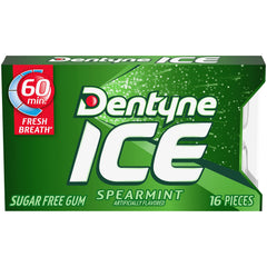 Dentyne Ice Spearmint sugar-free label highlighting lower calories