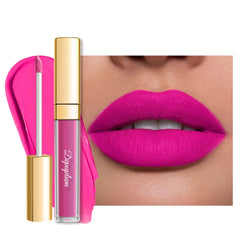 Depuplum hot pink lipstick swatches show bold matte color that lasts.