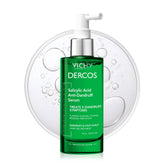 Dercos serum bottle promises quick dandruff relief and scalp hydration.