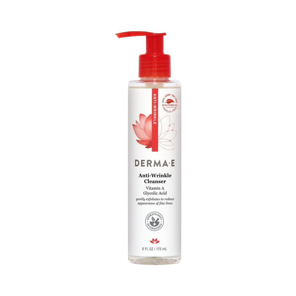 Derma E Anti-Wrinkle Cleanser bottle for daily cleansing and gentle exfoliation.