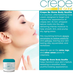 Dermactin Crepe Be Gone Body Souffle applied to arm demonstrates targeted crepey skin care.