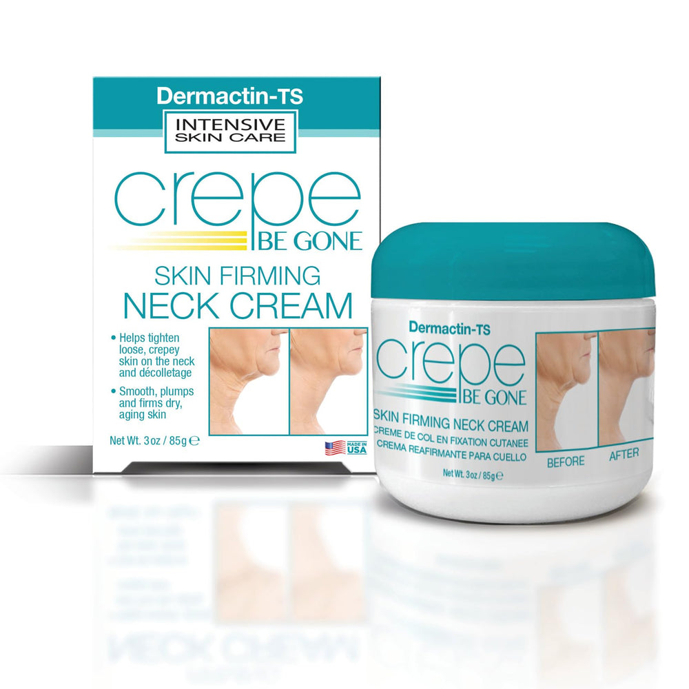 Dermactin Crepe Be Gone neck cream jar showing rich texture and hydration benefits