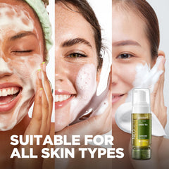 DERMALOGY Real Fresh Green Tea foam forms a soothing lather for cleansing.