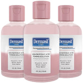 Dermasil AHA toner bottle pour showing easy application and gentle exfoliation.