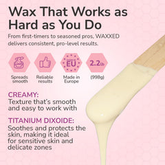 Dermwax WAXXED beads application view highlighting smooth spread for delicate areas
