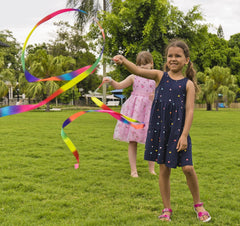 dervea rainbow ribbon dancing wands outdoor display for festive events