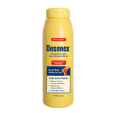 Desenex foot powder bottle application for moisture control.