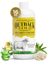 Desert Breeze Outback Gold Wool Wash bottle shows a gentle, fiber-safe formula for wool.