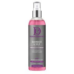 Design Essentials Bamboo & Silk HCO Leave-In Conditioner bottle for heat protection.