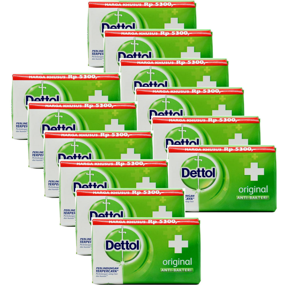 Dettol Original soap bar pack 12 with 110 g each for family hygiene.