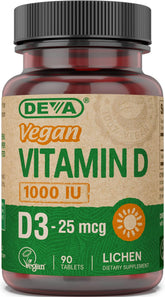 DEVA Vegan D3 tablet, small and easy to swallow for daily use.