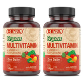 DEVA vegan multivitamin bottle front, convenient daily nutrition for vegans.