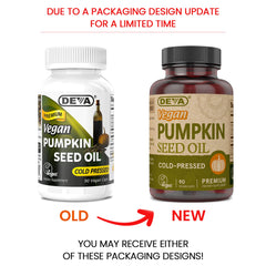 DEVA Pumpkin Seed Oil capsules close-up highlights convenient daily supplementation.