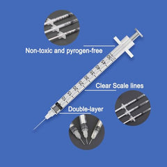 Pack of 100 Dfpty syringes shown together