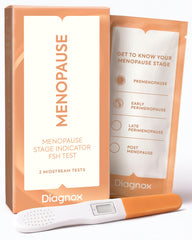 Diagnox Health menopause test 2-pack packaging for convenient at-home screening and ongoing tracking.