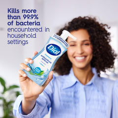 Dial Antibacterial Defense foaming soap bottle with Spring Water scent in bathroom.