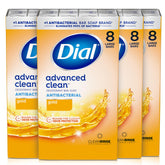Dial antibacterial deodorant bar soap Advanced Clean Gold pack for everyday hand and body cleansing.